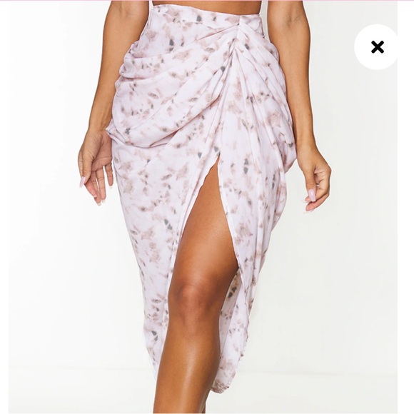 Light Pink Tie Dye Print Structured Corset Top & Ruched Side Midi Skirt SET - Picture 3 of 12